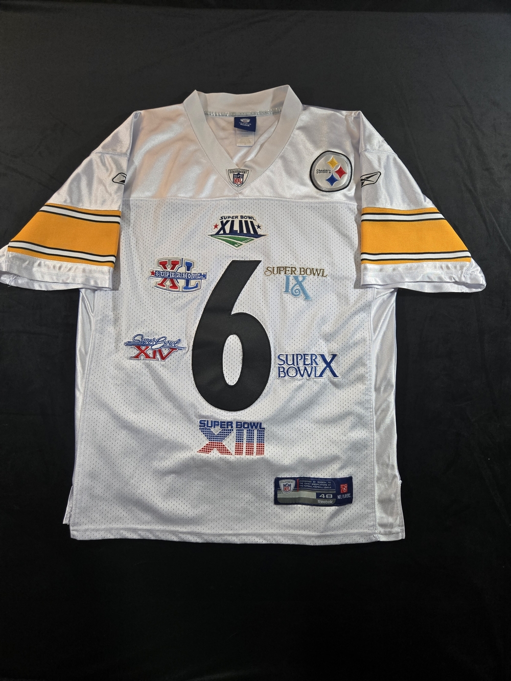 NFL Pittsburgh Steelers 6X Super Bowl Champs Sewn Sz 48 Reebok Jersey Excellent